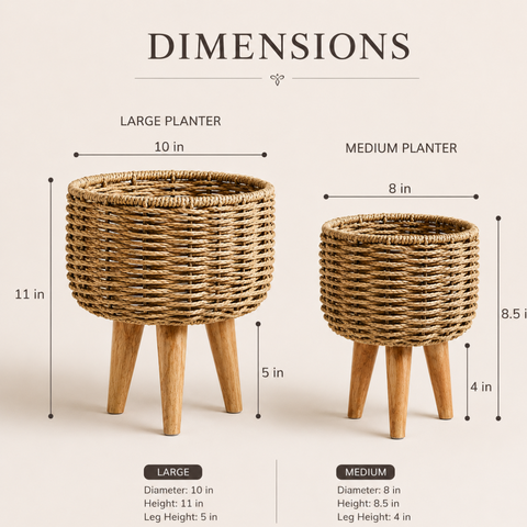 Jute Planter -  medium large with Wooden Stand