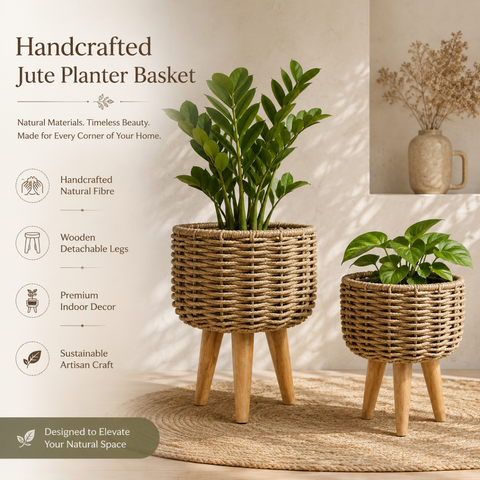 Jute Planter -  medium large with Wooden Stand