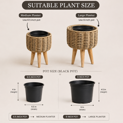 Jute Planter -  medium large with Wooden Stand