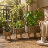 Jute Planter - Pots Basket Set of Three with Wooden Stand