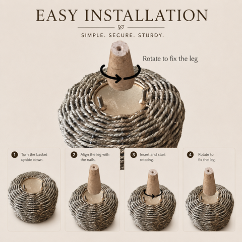 Jute Planter - Pots Basket Set of Three with Wooden Stand