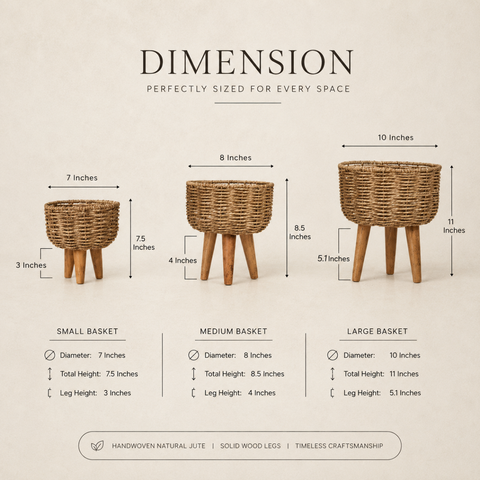 Jute Planter - Pots Basket Set of Three with Wooden Stand