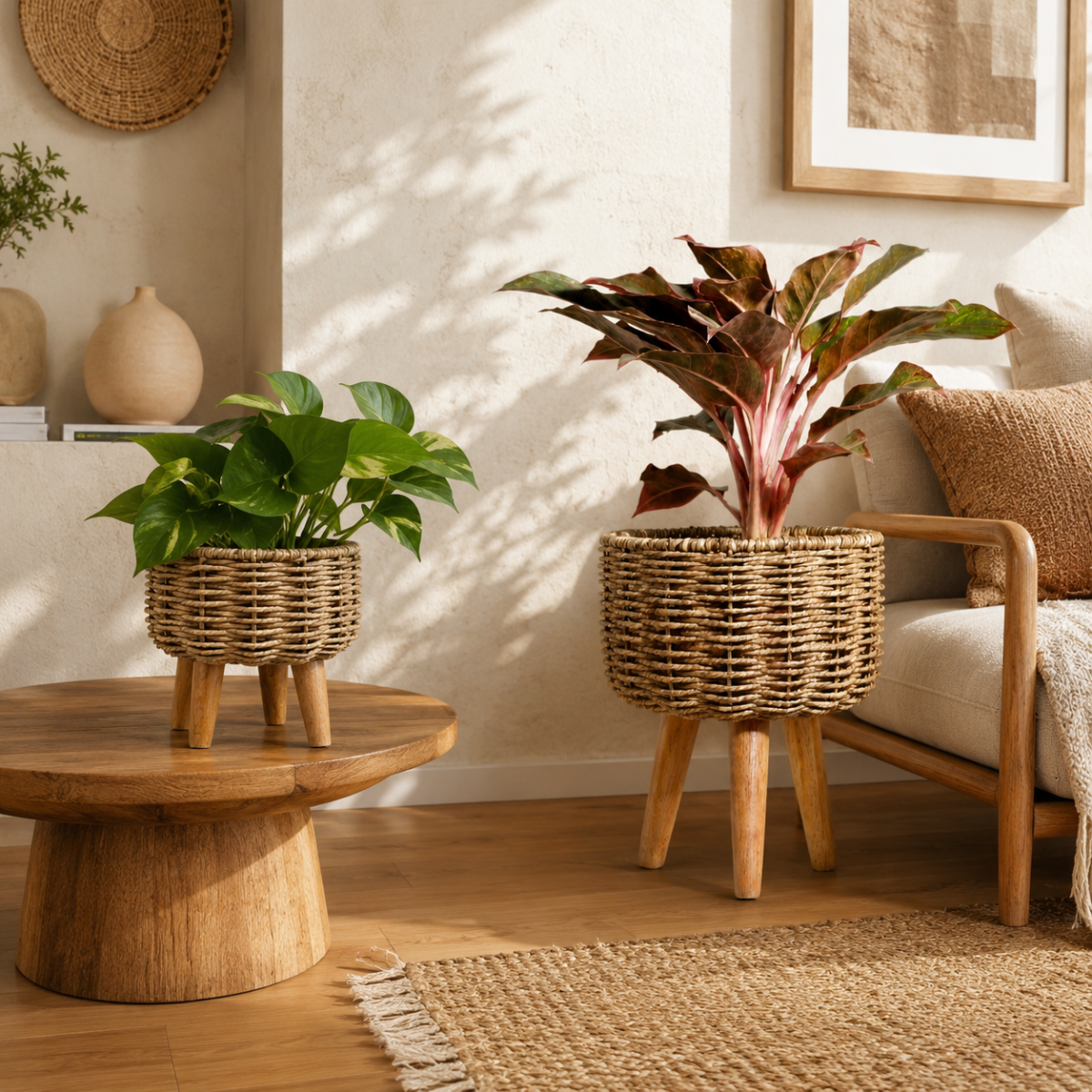 Jute Planter with Legs - Set of Two