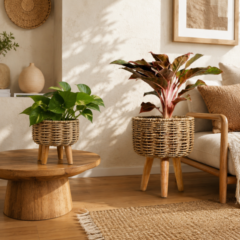 Jute Planter with Legs - Set of Two