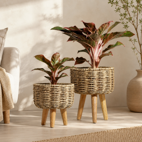 Jute Planter with Legs - Set of Two