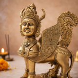 Kamdhenu Cow & Calf Statue  in Brass for Pooja Room, Vastu & Wealth Attraction | 10 Inch
