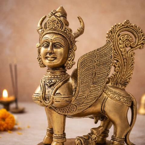Kamdhenu Cow & Calf Statue  in Brass for Pooja Room, Vastu & Wealth Attraction | 10 Inch