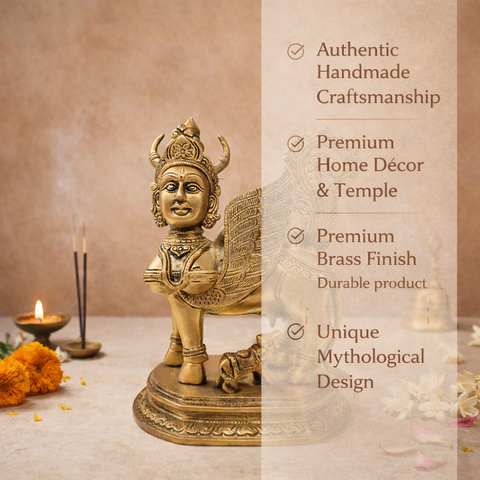 Kamdhenu Cow & Calf Statue  in Brass for Pooja Room, Vastu & Wealth Attraction | 10 Inch