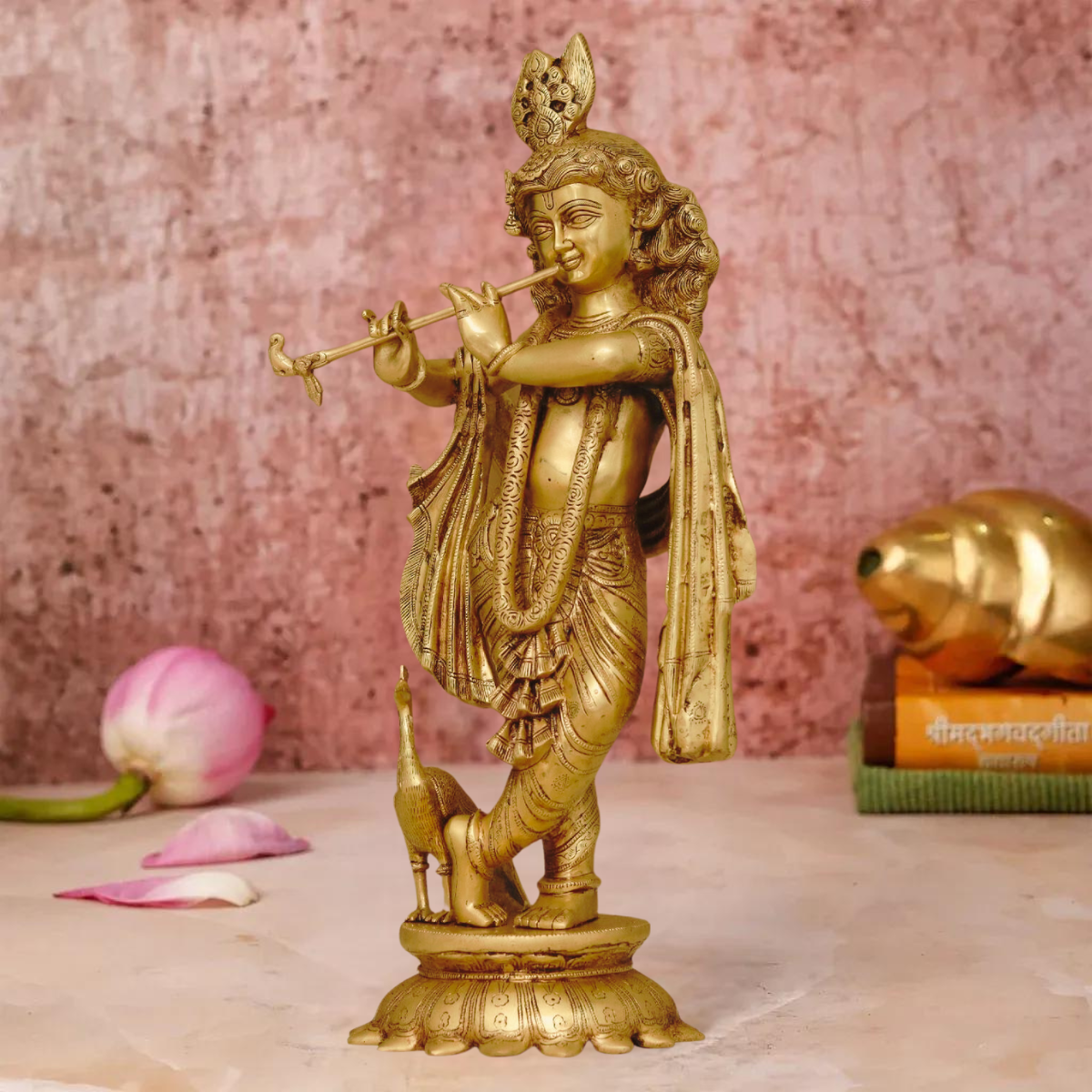 Krishna statue with flute on Lotus Base