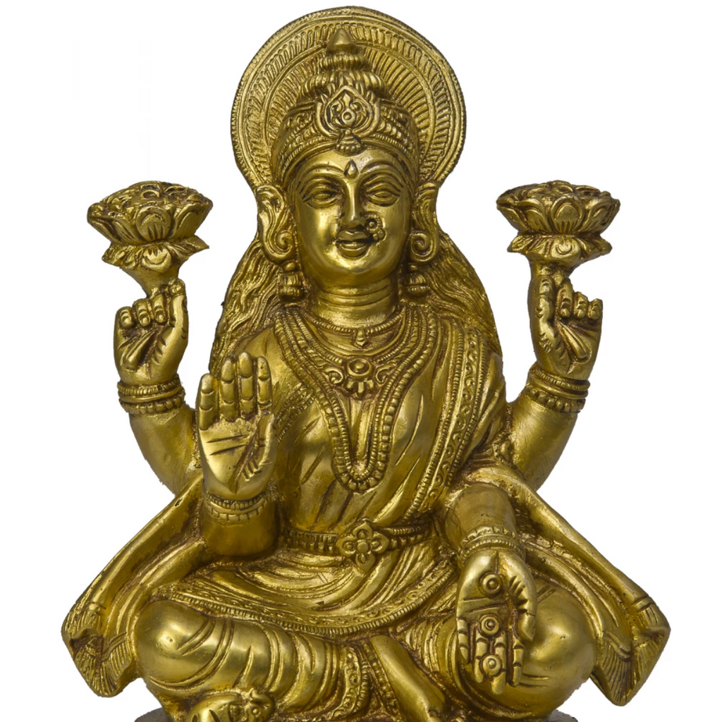 Vijaya Lakshmi,Standing Diya,Mahalaxmi,Laxhmi,Brass Goddess Lakshmi Raining Gold Coins