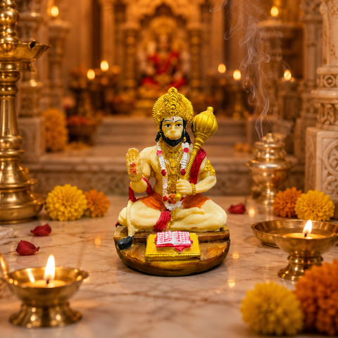 Lord Hanuman Statue Sitting with Gada & Scriptures