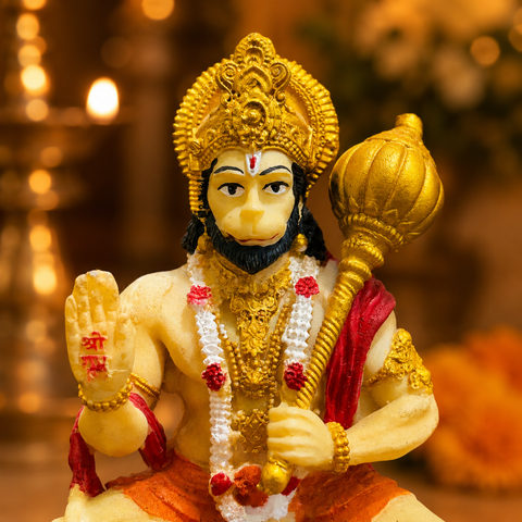 Lord Hanuman Statue Sitting with Gada & Scriptures