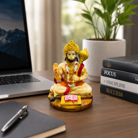 Lord Hanuman Statue Sitting with Gada & Scriptures