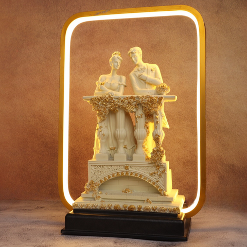 Resin Love Couple Standing statue with Light