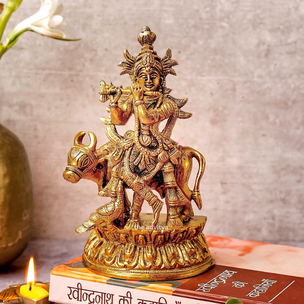 Lord Krishna Murti With Cow