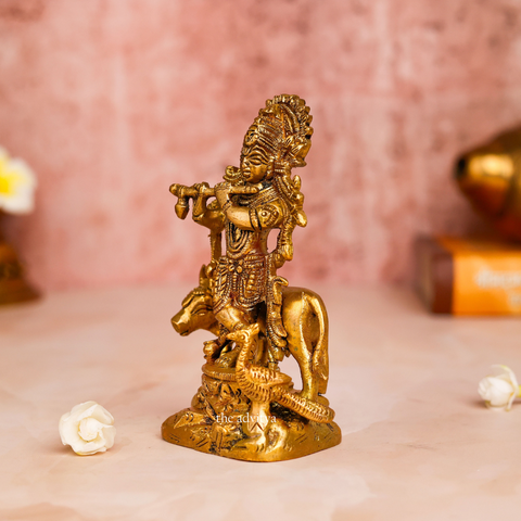 Lord Krishna Statue Standing With Cow