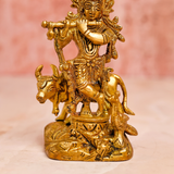 Lord Krishna idol Standing With Cow & Peacock