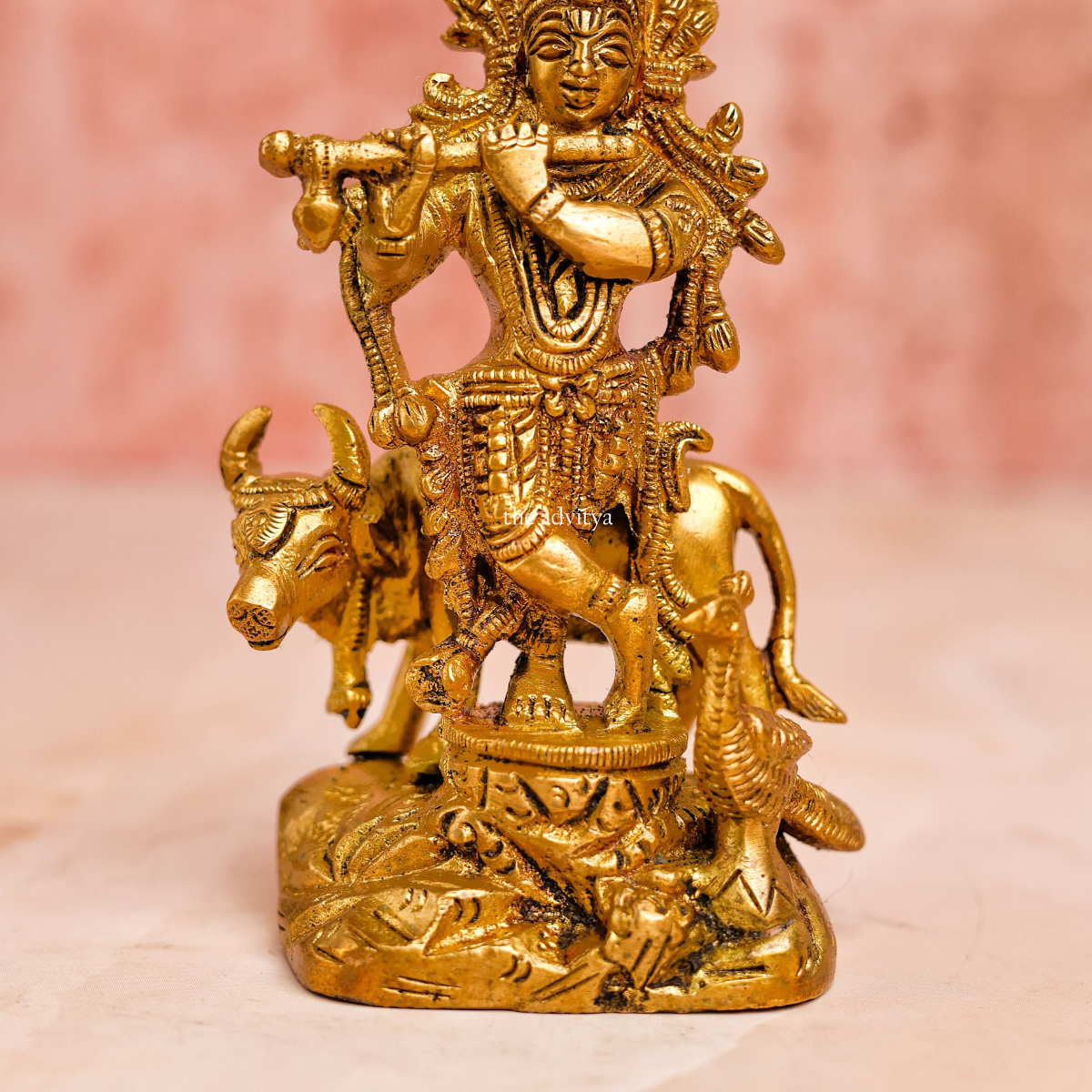 Lord Krishna idol Standing With Cow & Peacock