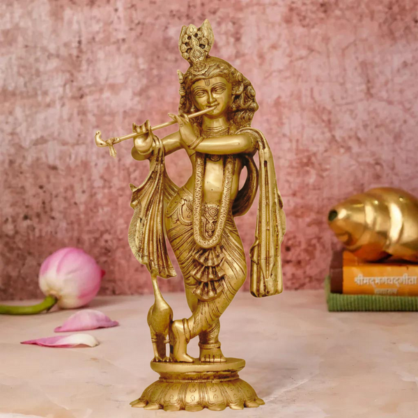 Lord-Krishna-idol-with-flute-on-Lotus-Base