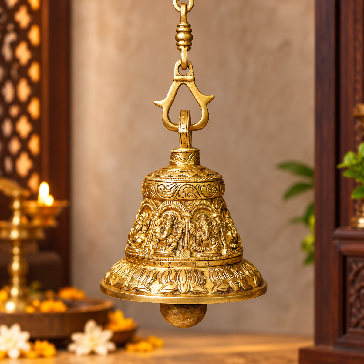 Ganesh and Lotus Hanging Bell