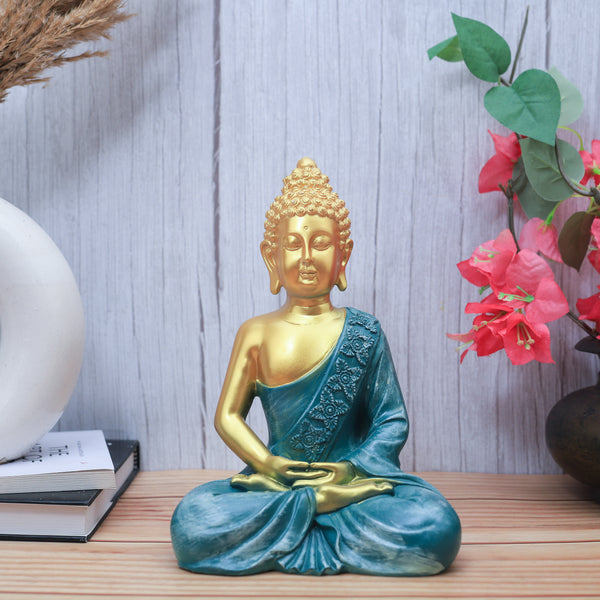 Polymarble Blue Meditation Buddha Statue
