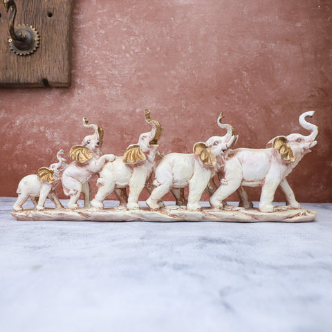 Resin Five Elephants On Base Showpiece