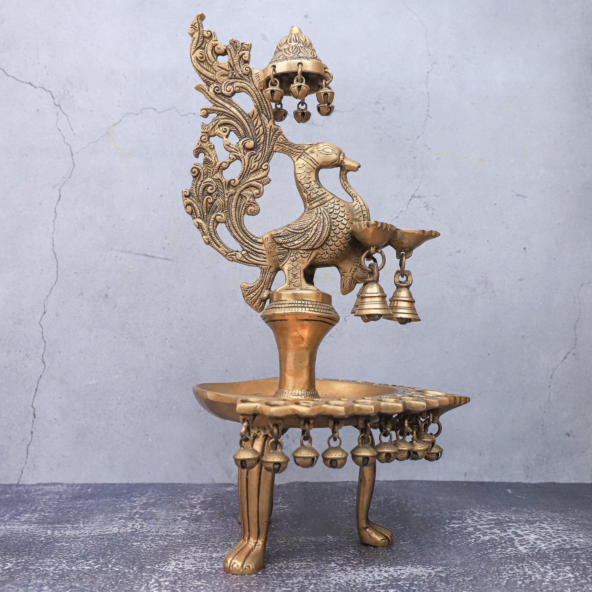 Brass Peacock Oil Lamp Stand