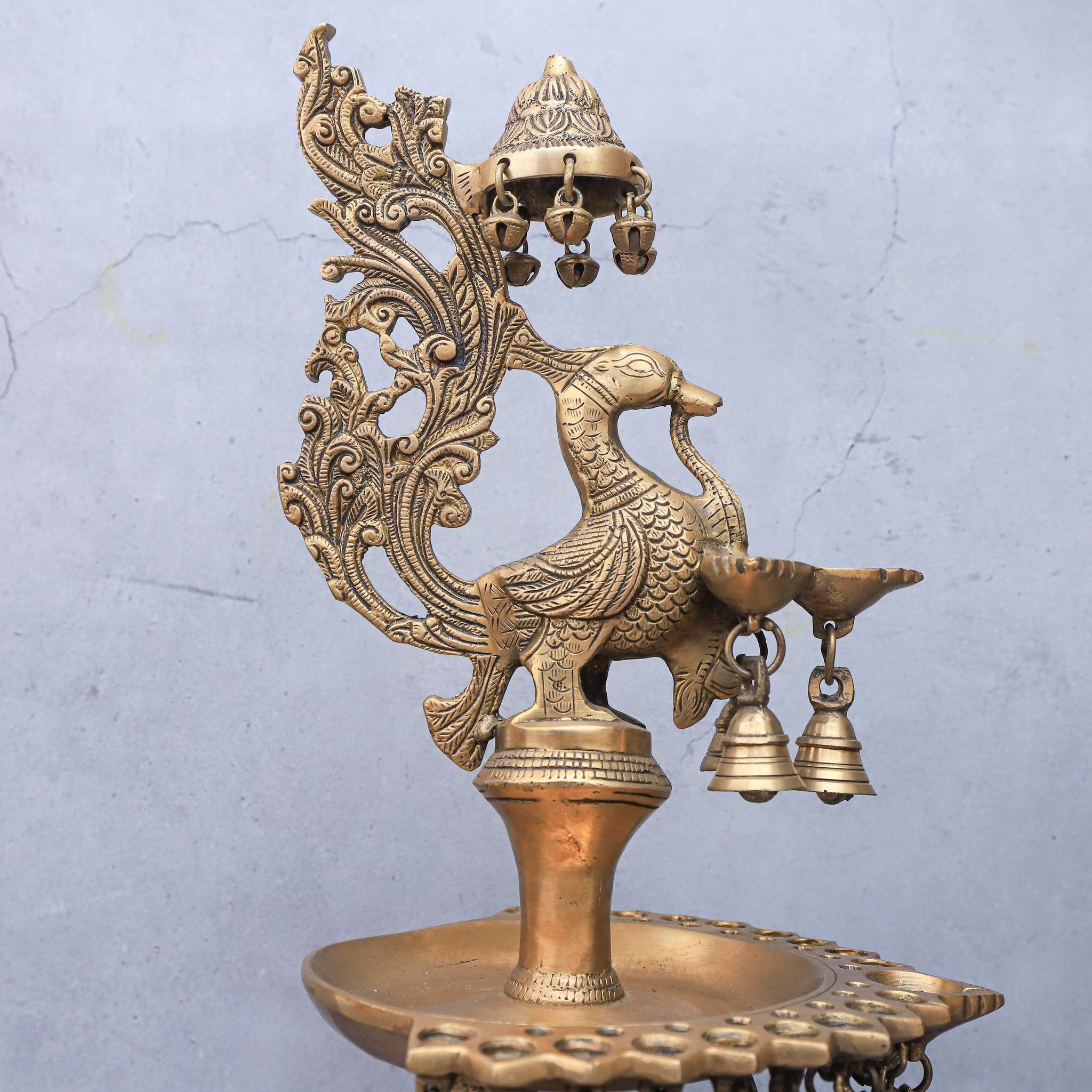 Brass Peacock Oil Lamp Stand