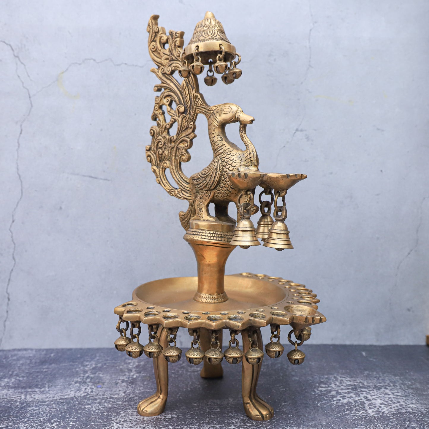 Brass Peacock Oil Lamp Stand
