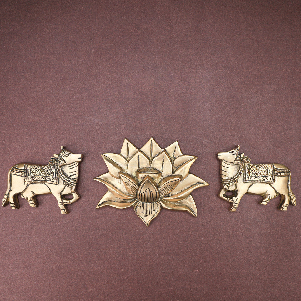 Brass Lotus With Cow Wall hanging