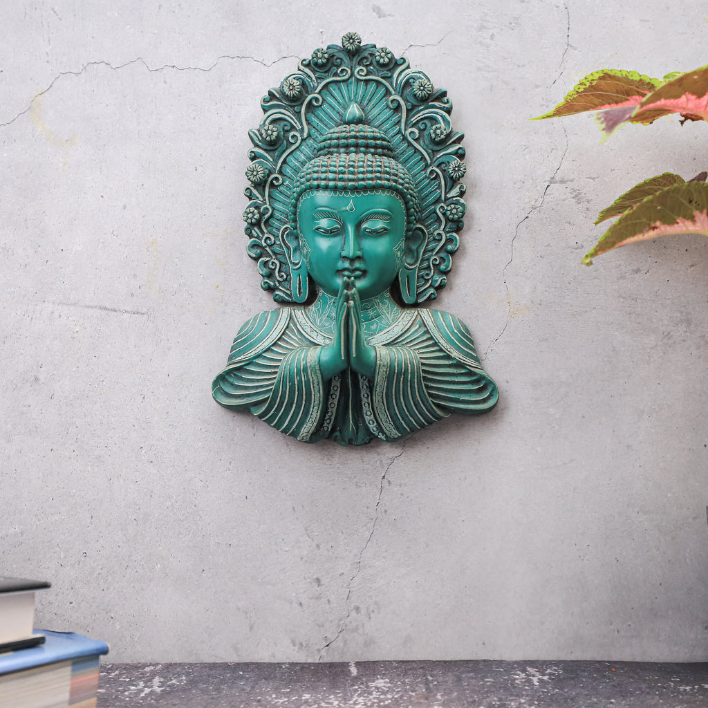 Resin Green Buddha Carving Face Mask Wall Hanging