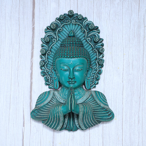 Resin Green Buddha Carving Face Mask Wall Hanging