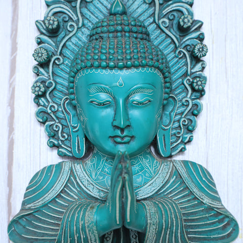 Resin Green Buddha Carving Face Mask Wall Hanging