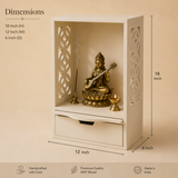 Pooja Mandir for Home in Wooden with Drawer and Incense Tray | 18 Inch