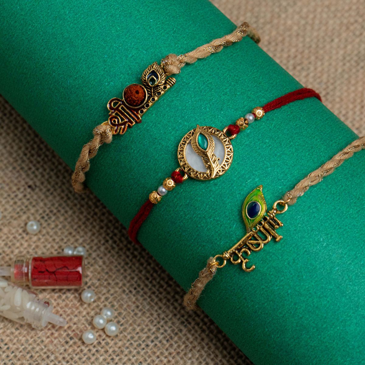 Krishna Rakhi With Roli Chawal (Pack of 3)