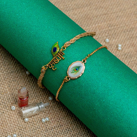 Krishna Feather Rakhi For Bhaiya Bhabhi (Roli + Chawal)