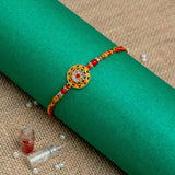 Meenakari Yellow Rakhi For Brother With Roli Chawal