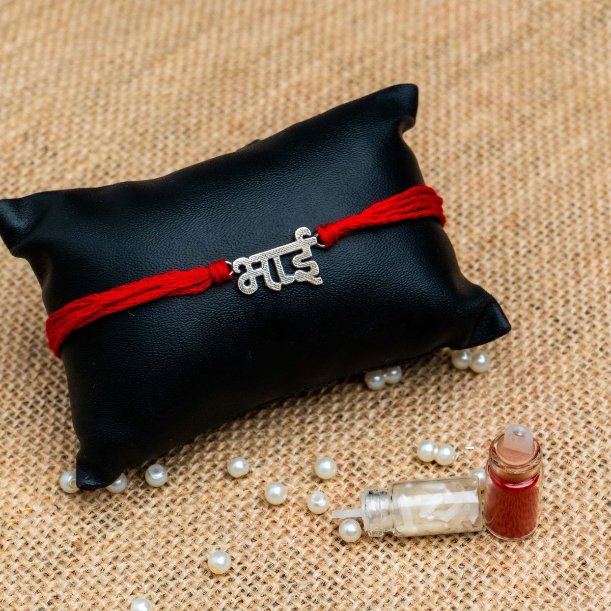 Bhai Silver Oxidized Thread Rakhi for Bhai with Roli Chawal