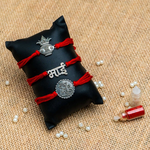 Silver Oxidized Rakhis for Brother Roli Chawal (Pack of 3)