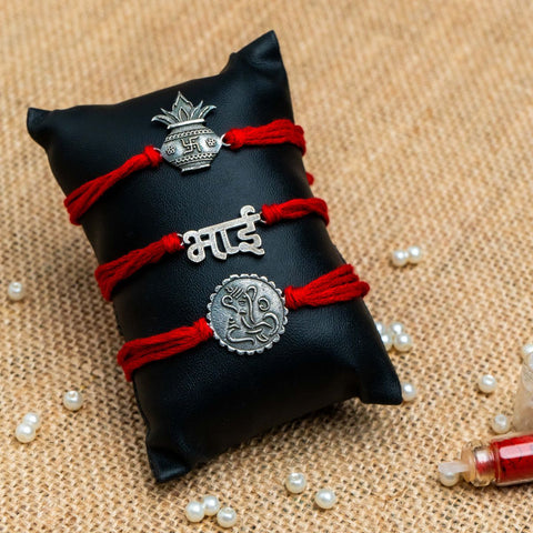 Silver Oxidized Rakhis for Brother Roli Chawal (Pack of 3)
