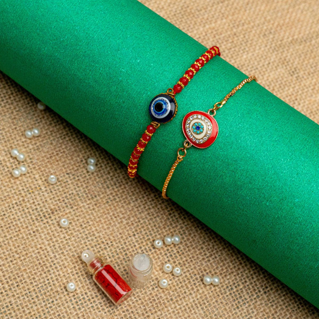 Evil Eye Bead Rakhi Combo for Bhaiya Bhabhi  (Roli + Chawal)