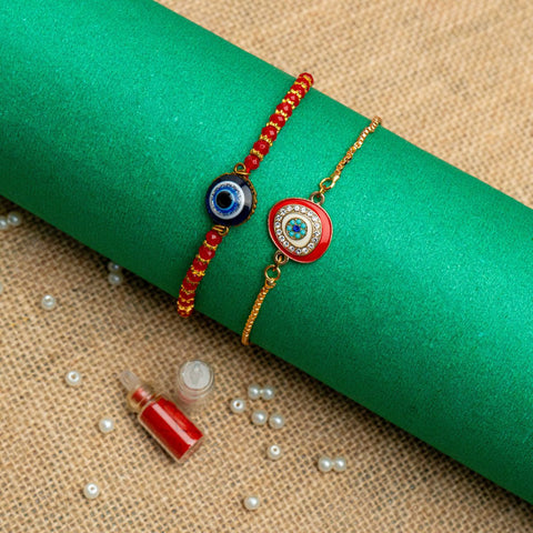 Evil Eye Bead Rakhi Combo for Bhaiya Bhabhi  (Roli + Chawal)