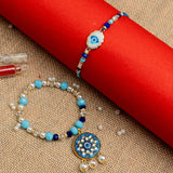 Evil Eye Rakhi Combo for Bhaiya & Bhabhi Thread Rakhi & Lumba with Pearls & Crystals with Roli Chawal