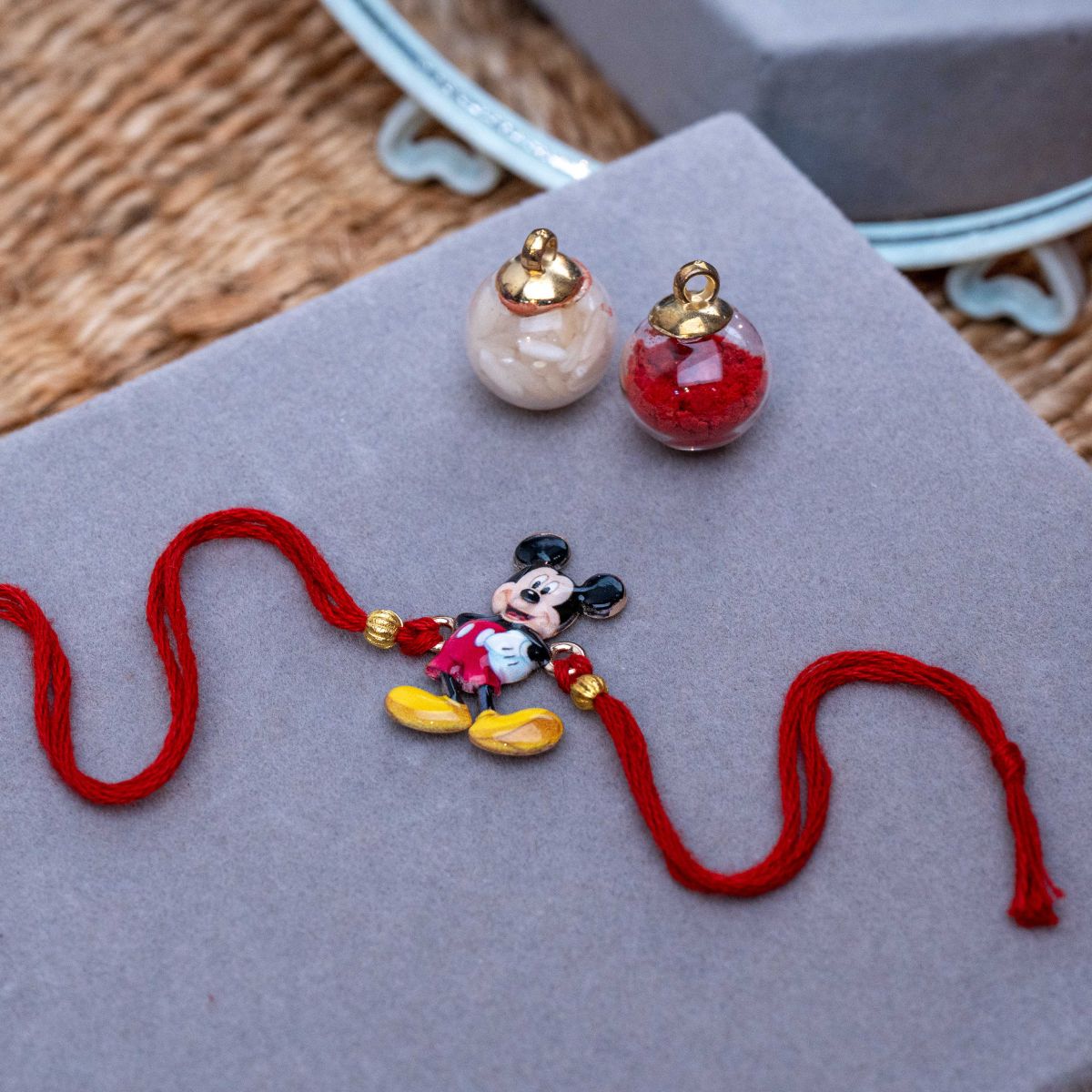 Kids Mickey Mouse Rakhi in Thread with Roli Chawal