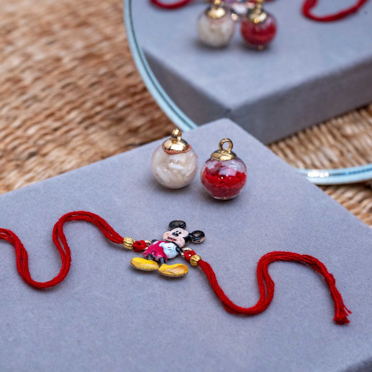 Kids Mickey Mouse Rakhi in Thread with Roli Chawal
