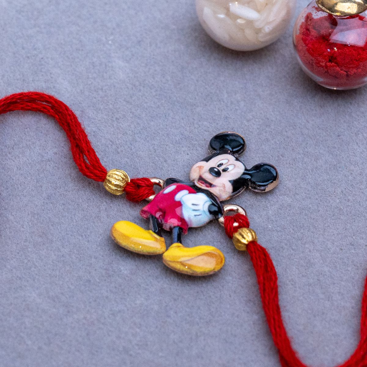 Kids Mickey Mouse Rakhi in Thread with Roli Chawal