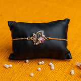 Peacock Feather with Lotus Bracelet Rakhi Set for Sister & Bhabhi with Roli Chawal