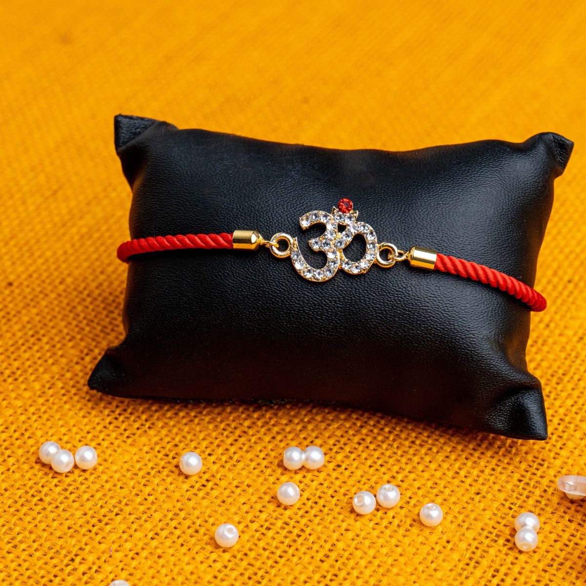OM Rakhi for Bhai Swarovski Studded with Adjustable Thread & Roli Chawal
