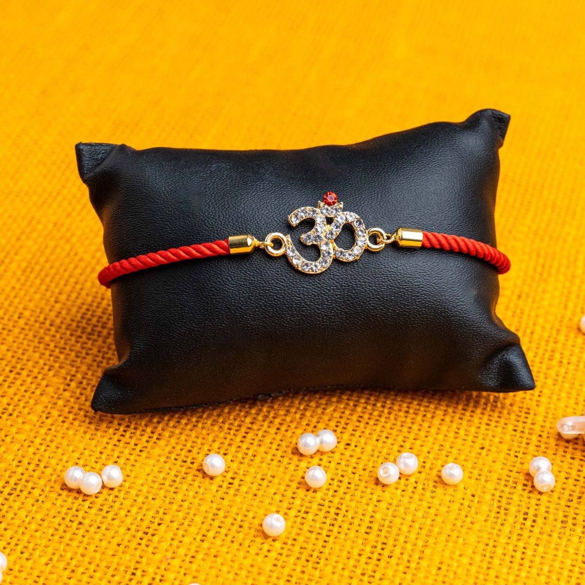 OM Rakhi for Bhai Swarovski Studded with Adjustable Thread & Roli Chawal