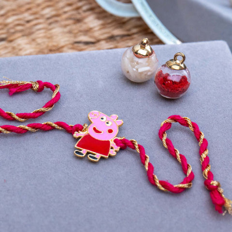 Kids Peppa Pig Rakhi in Soft Thread with Roli Chawal Included
